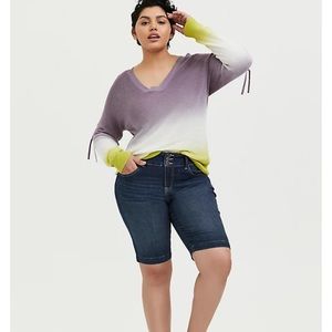 Torrid Slate Grey & Lime Green Ombré Rib Lattice Sleeve Sweater Size 0